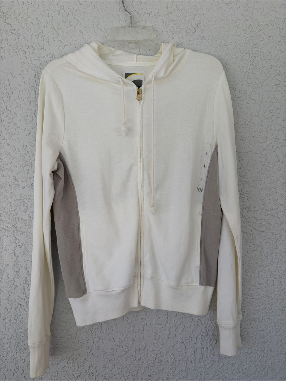 Old Navy soft Cream Zip Hoodie with Taupe Side Panels size L